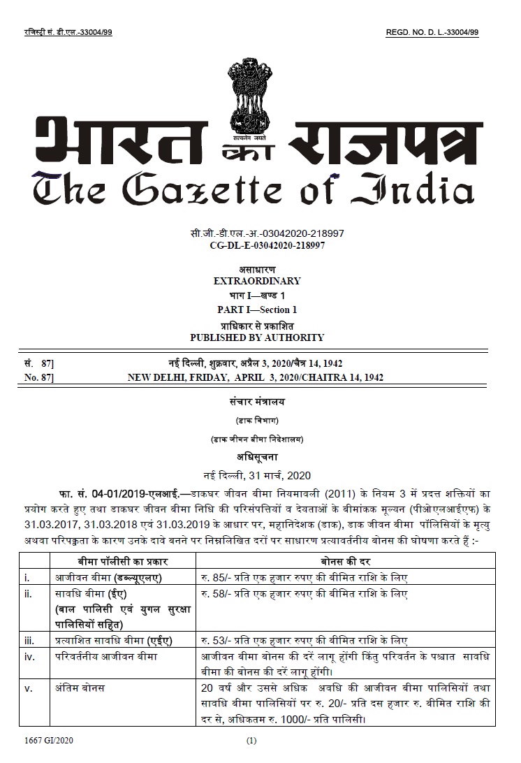 Pli Rates Of Bonus For The Financial Years 2016 17 2017 18