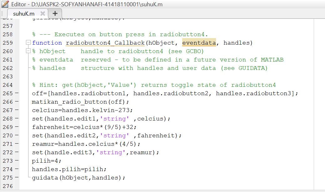 Konversi Suhu Matlab Menggunakan radio button