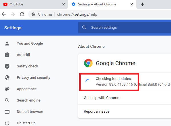 Erreur d'échec de la recherche sur Chrome
