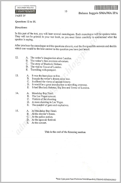 Soal Unbk Bahasa Inggris Sma Tahun 2019 Lengkap Beserta Kunci Jawabannya Administrasi Ngajar