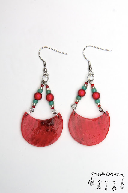 Boucles oreilles pâte polymère transparence rouge Fimo Stenna Création