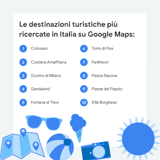 Infografica delle città più cercate su Maps in Italia.