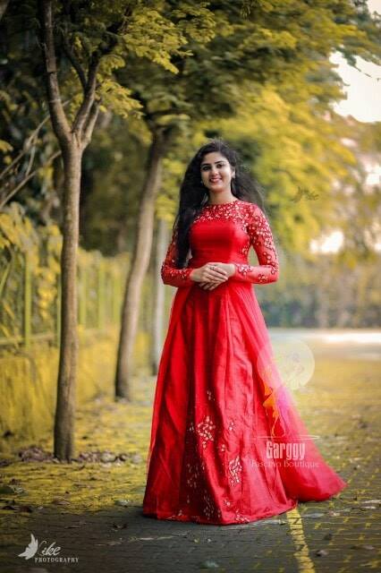 Embroidered Flair Lehenga Choli Kerala Style Wedding Gown Dresses