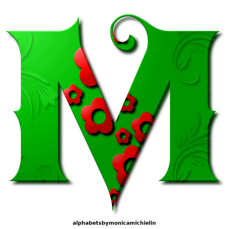 M. Michielin Alphabets: GREEN BACKGROUND RED FLOWERS ALPHABET AND ICONS ...