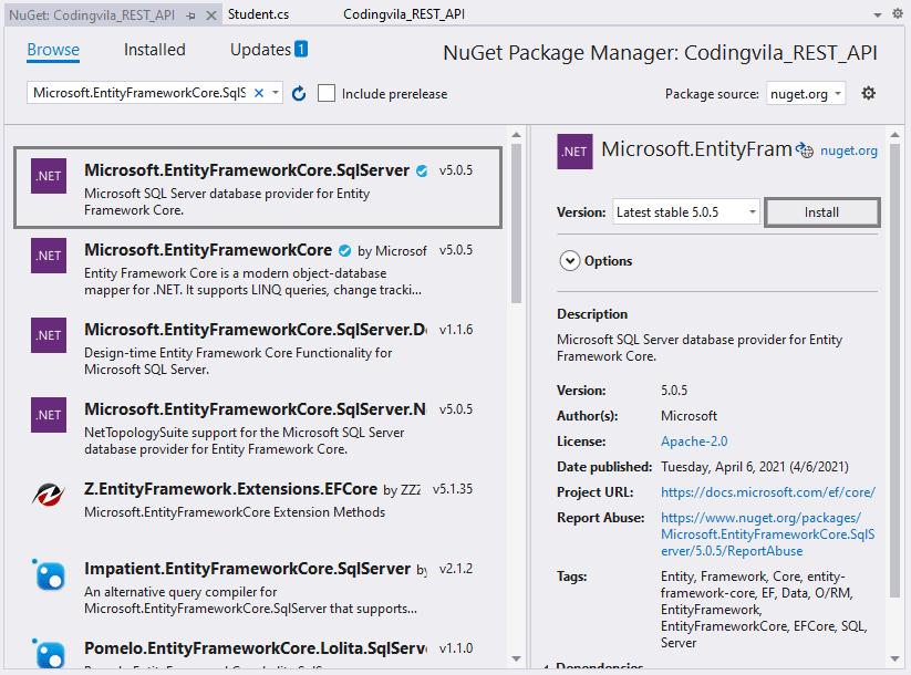 Microsoft EntityFramework Core SQL Server Microsoft EntityFramework Core SQL Server