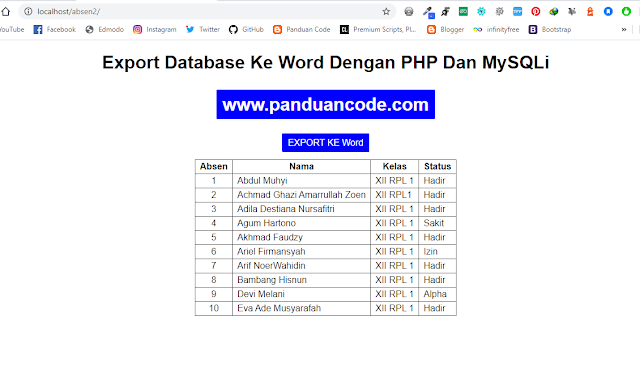 Cara Export Database Ke Word Dengan PHP Dan MySQLi