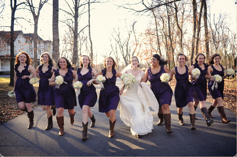 Independent Designer Real Wedding 9 Bridesmaids, Eggplant Purple Dresses