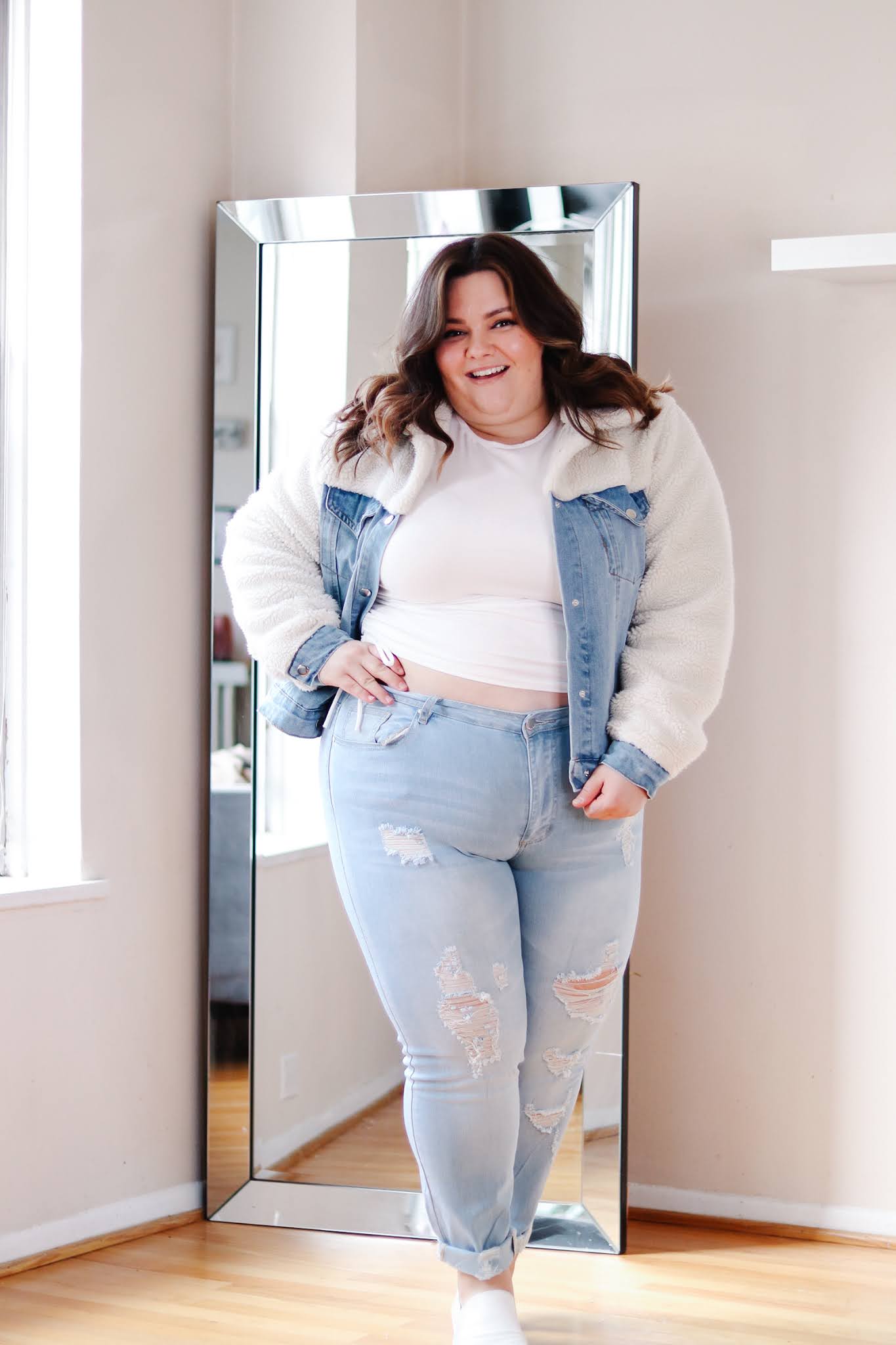 petite and plus size fashion blogger natalie in the city reviews Forever 21's plus size faux shearling jackets and teddy coats