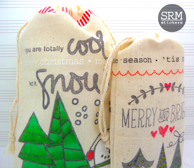 SRM Stickers Blog - Holiday Gift Bags by Annette - #DIY #giftbags #muslinbags #stickers