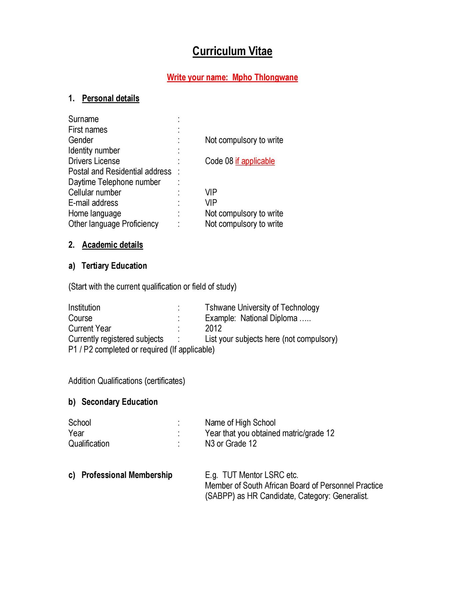 A Curriculum Vitae Sample Birthday Letter A Curriculum Vitae Sample Birthday Letter