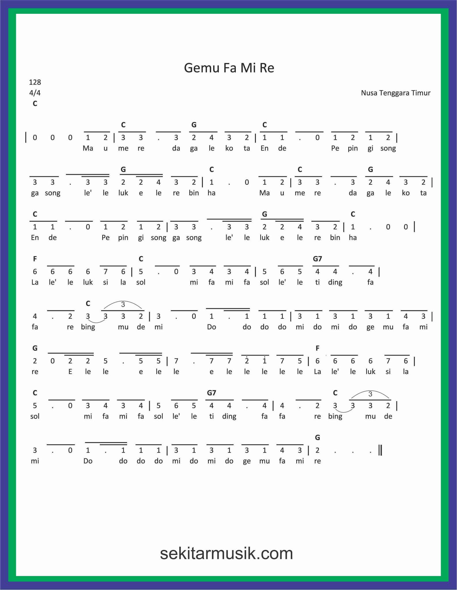 Not Angka Lagu Gemu Fa Mi Re Gemu Famire Sekitar Musik
