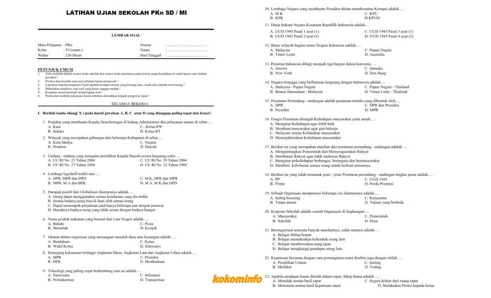 KOMIK & KOMPUTER INFORMASI Contoh Soal PKn Latihan Ujian KOMIK & KOMPUTER INFORMASI Contoh Soal PKn Latihan Ujian