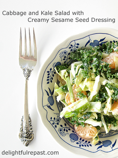 Cabbage and Kale Salad with Creamy Sesame Seed Dressing / www.delightfulrepast.com