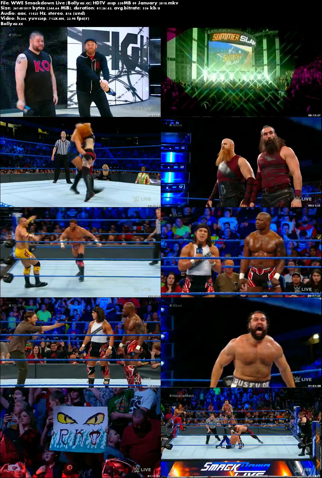 WWE Smackdown Live HDTV 480p 350MB 09 January 2018 Download