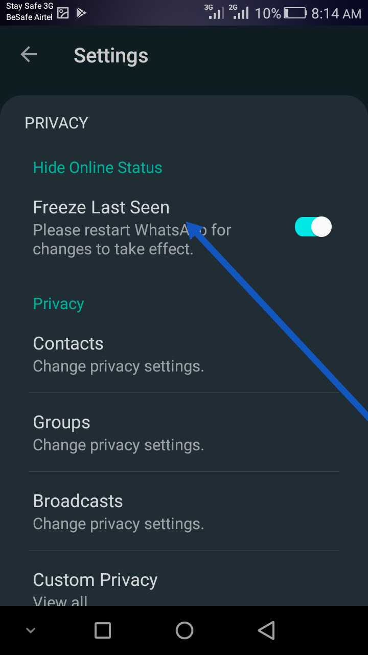 Finally select the freez last seen option to create the fake WhatsApp last seen
