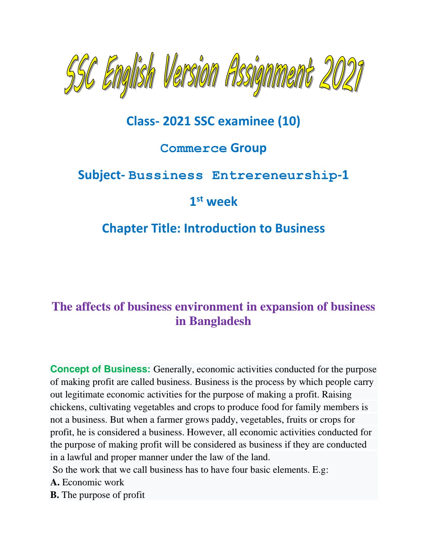 ssc assignment business 2021