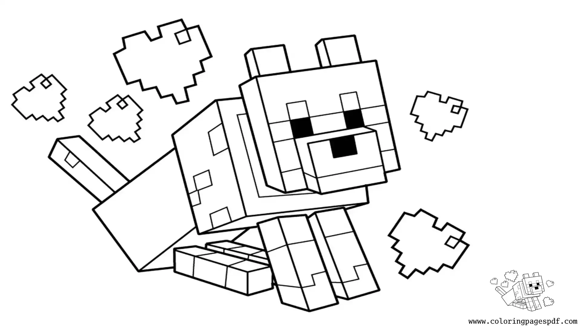 Coloring Page Of A Lovely Minecraft Dog