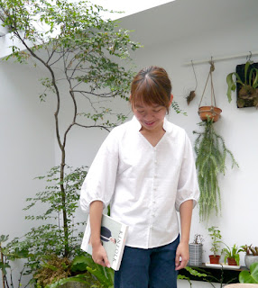 復刻-格子描圖紙 V領寬口袖襯衫