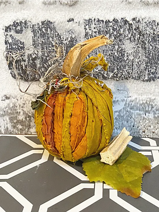 rag pumpkin with moss and stem