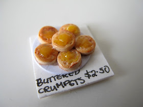 Plate of buttered crumpets in one-twelfth scale.