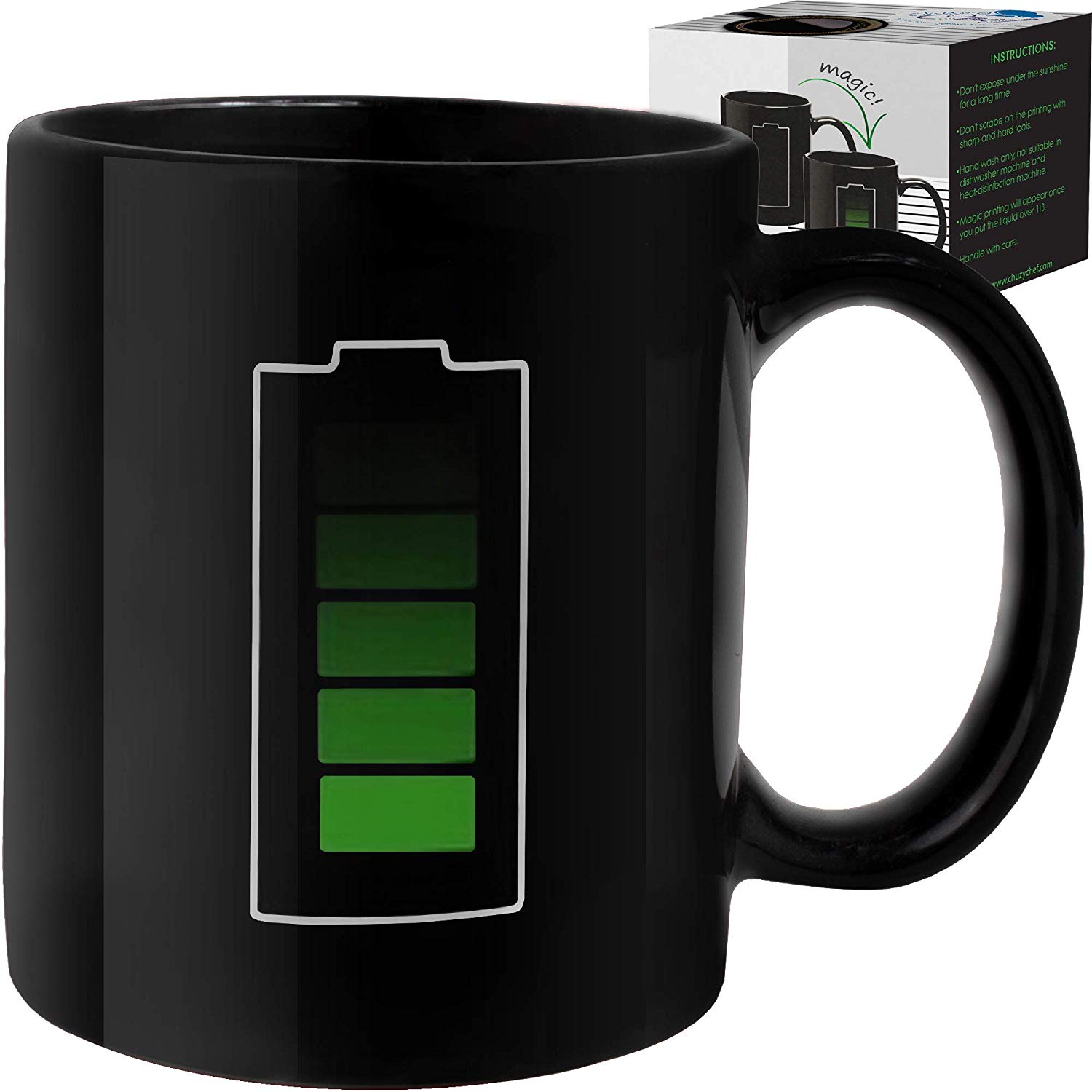 Technology themed mug: Charge reveals GREEN when hot liquid is poured in Technology themed mug: Charge reveals GREEN when hot liquid is poured in