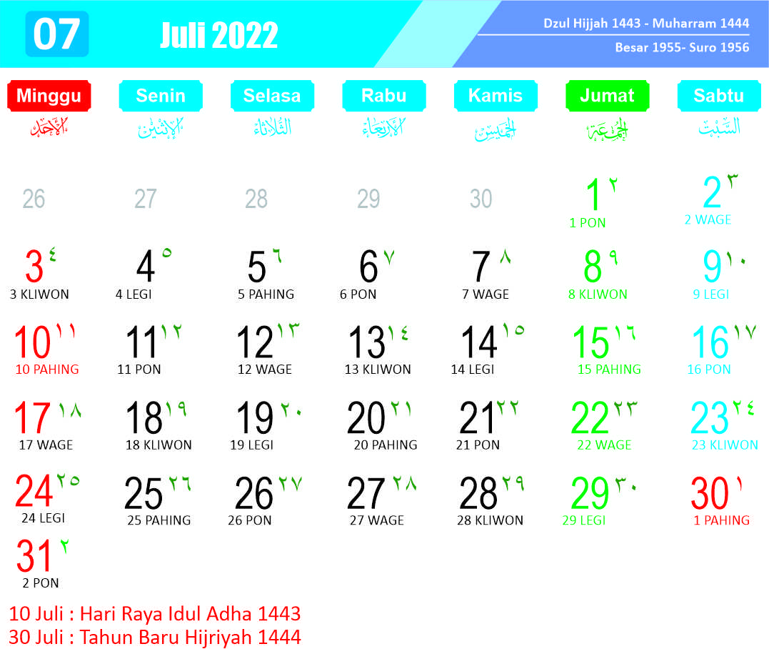 Kalender Juli 2022 - Kanalmu