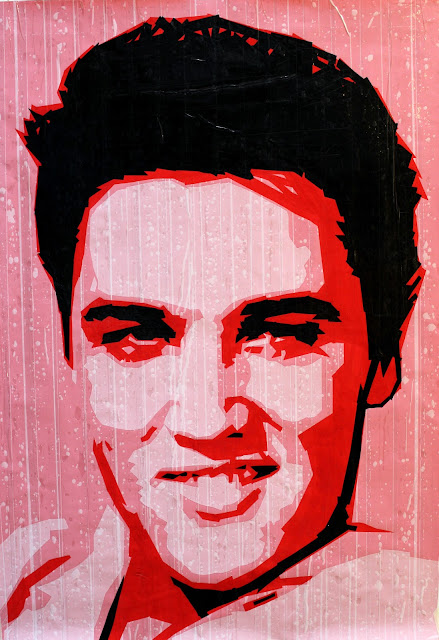 Elvis Presley   tape art   artist Sonya  Bronya Benigeler israel painting mixed media collage street jew