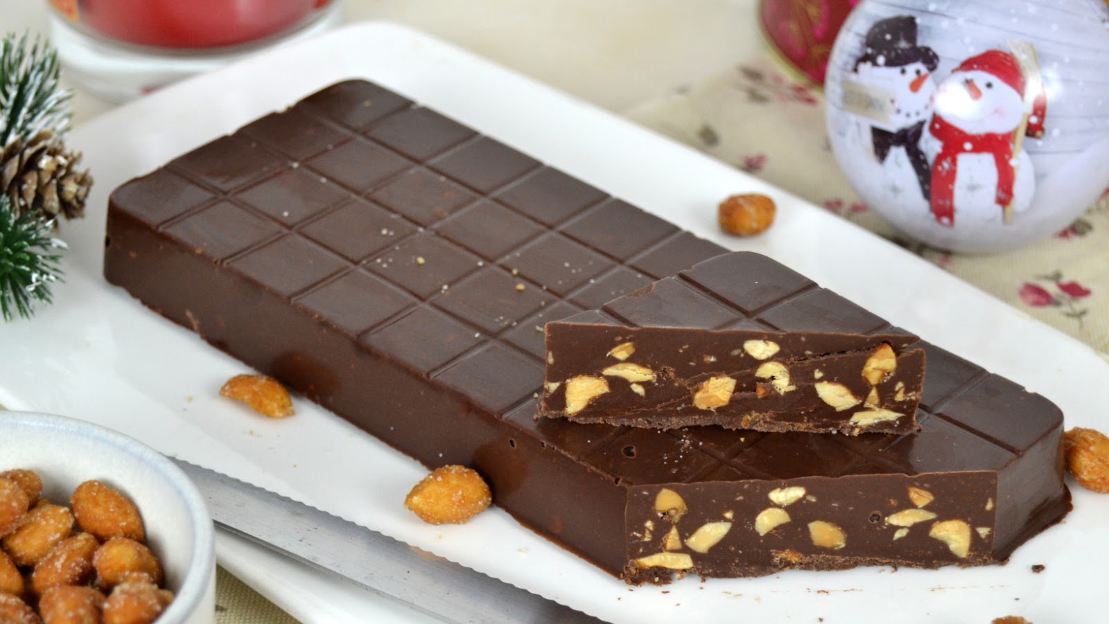 Receta Turrón de chocolate con cacahuetes salados a la miel