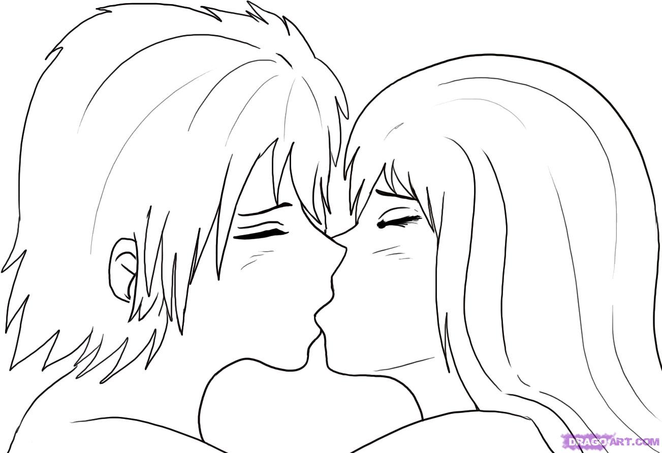 Detailed Anime Couple Kissing Drawing