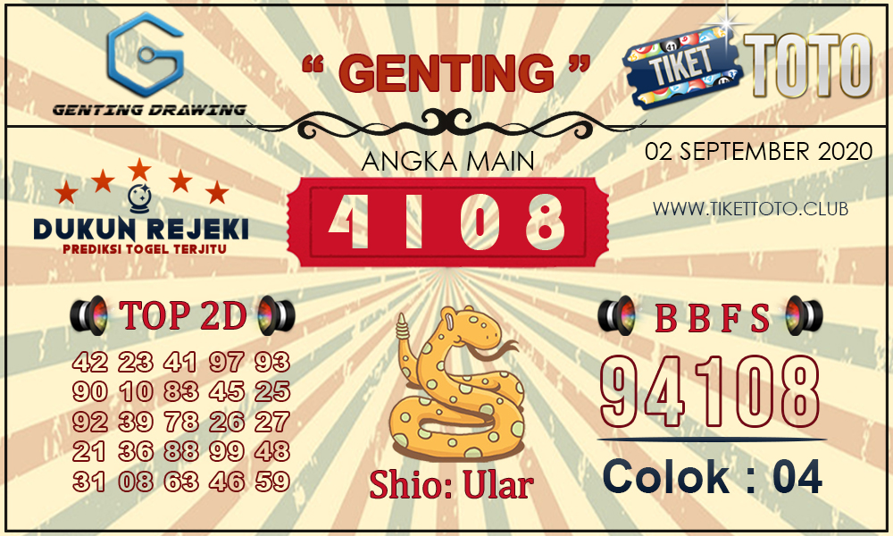 Prediksi Togel GENTING DRAWING TIKETTOTO 02 SEPTEMBER 2020