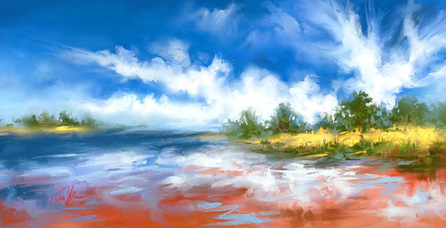 Summer Lake landscape digital painting by Mikko Tyllinen