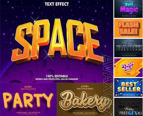 50 Vector Collection Editable 3D Text Style Effect
