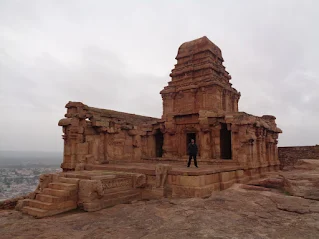 Prominent structures, including a shiva temple, within the Badami North Fort