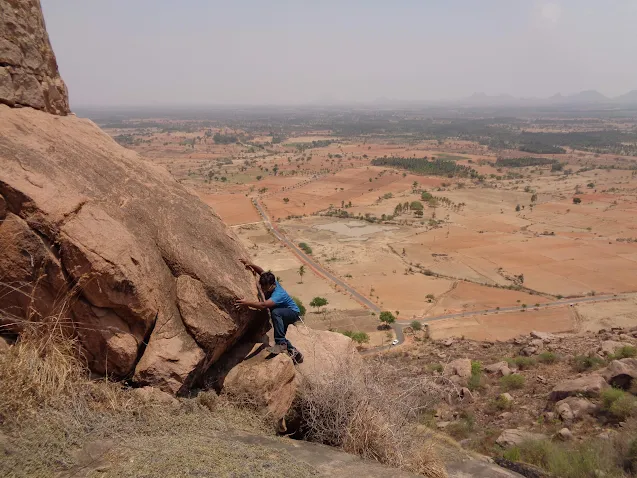 Ashok navigating some boulders on the Bhasmangi fort trek