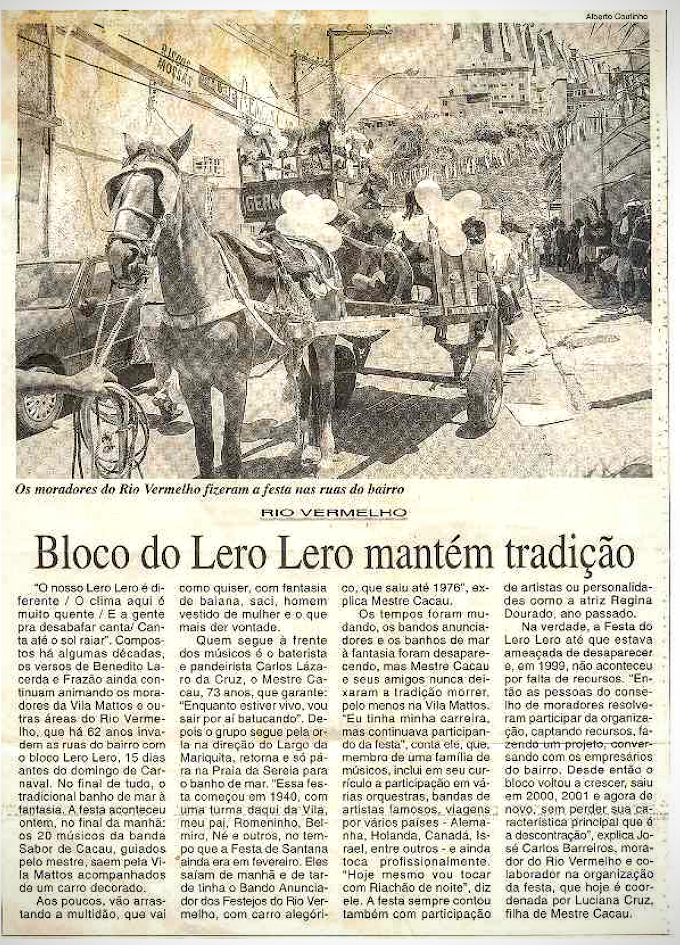 Bloco Lero Lero mantém tradição - Correio da Bahia - 28/01/2002