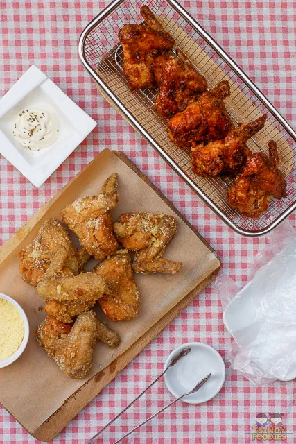 Garlic Parmesan Fried Chicken Wings and Honey Soy Fried Chicken Wings