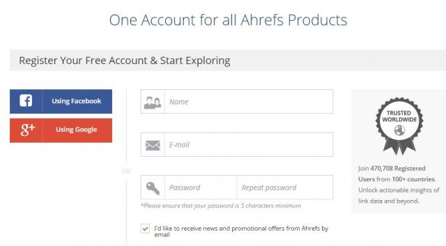 Creating an account on Ahrefs for free