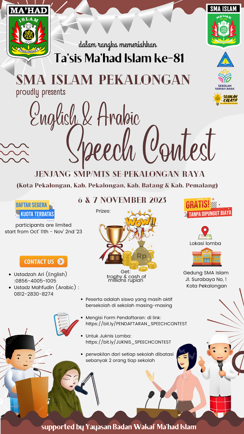 LOMBA PIDATO BAHASA INGGRIS  DAN BAHASA ARAB  JENJANG SMP/MTs SE-EKS KARESIDENAN PEKALONGAN TAHUN 2023