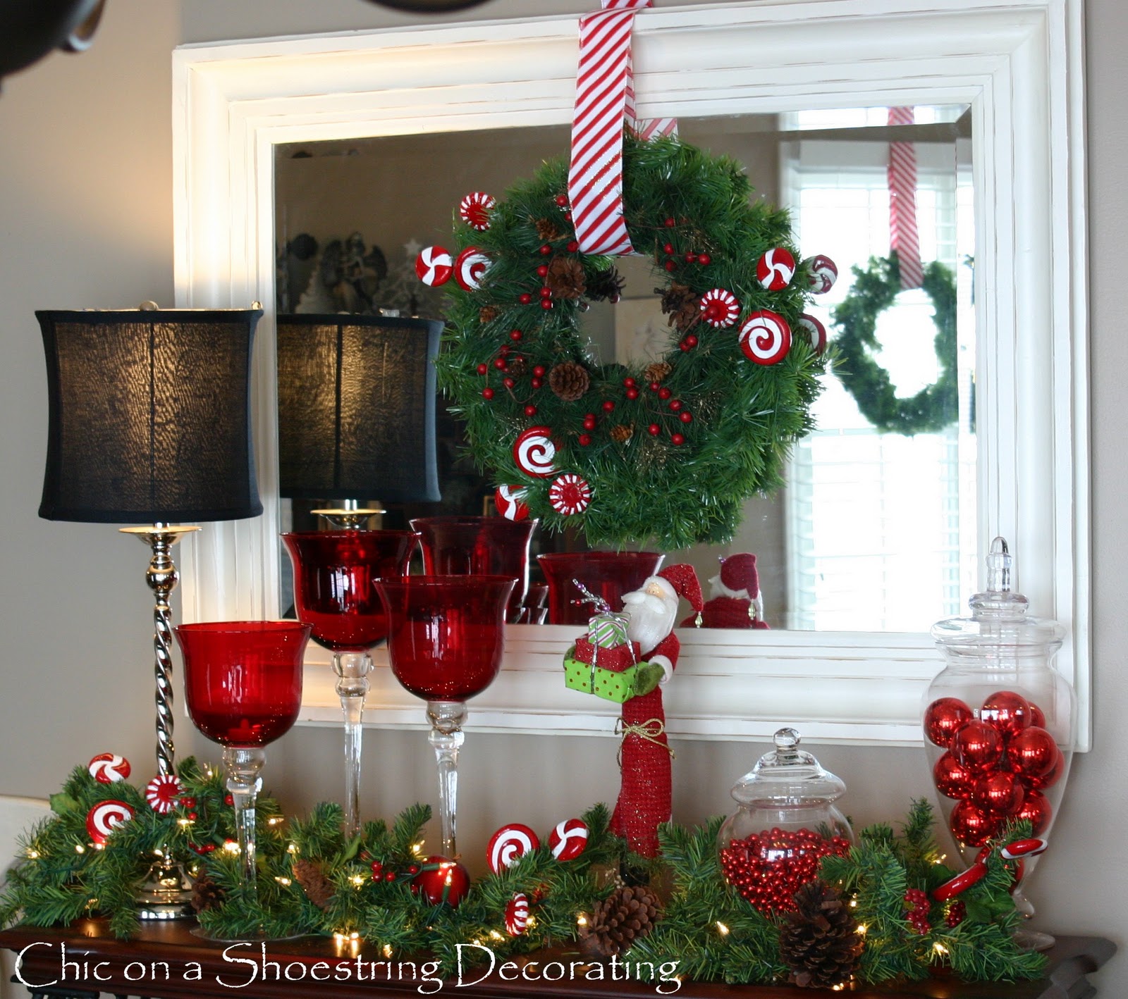 Chic on a Shoestring Decorating: Christmas Vignette #1 Red & White