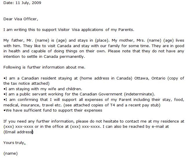 Canada Immigration Invitation Letter Visit Visa Canada Sample