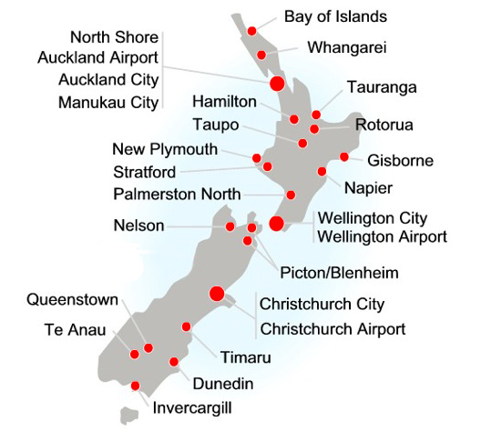 Locations throughout New Zealand