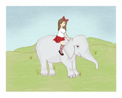 girl elephant friends cartoon art drawing nursery decor ellablue