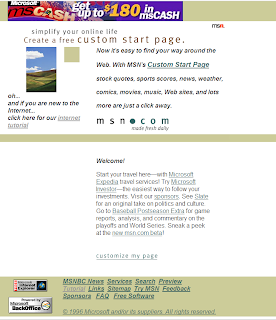MSN screenshot in 1996