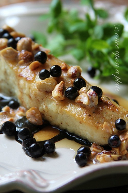 Once Upon a Plate Pan Seared Halibut with Huckleberry Reduction and