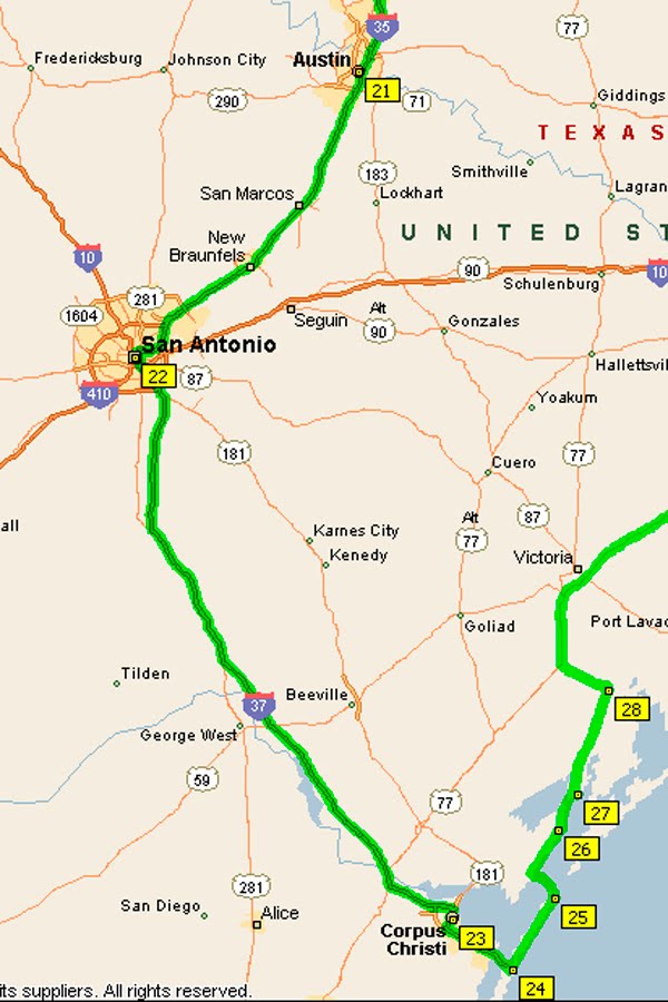 Road Trip across US Day 7 Austin TX to Corpus Cristi, TX