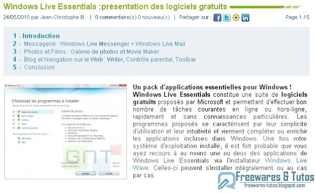 Le site du jour : présentation de Windows Live Essentials