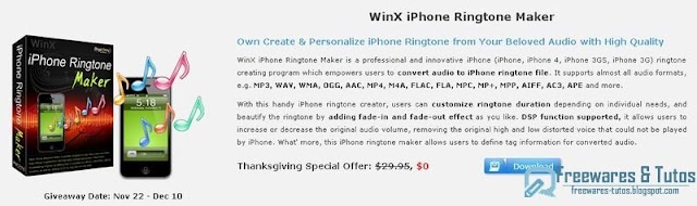 Offre promotionnelle : WinX iPhone Ringtone Maker gratuit !