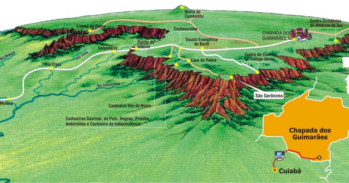 . Mapa tridimensional do Parque Nacional de Chapada dos Guimarães . Mapa tridimensional do Parque Nacional de Chapada dos Guimarães