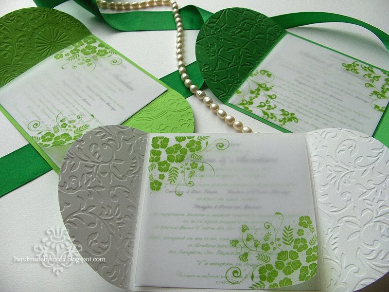 Green and White Summer Wedding Invitations (Invitatii alb