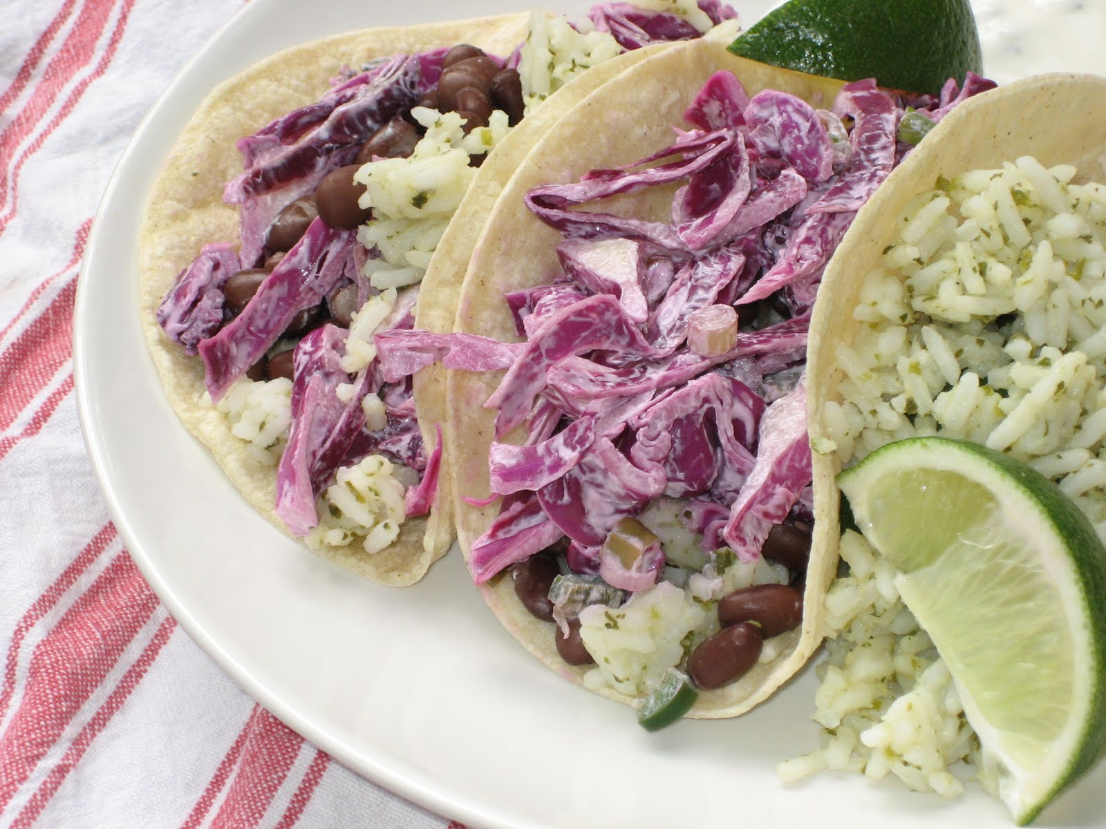 Little Scarlet Tacos with Red Cabbage Slaw and Cilantro Rice
